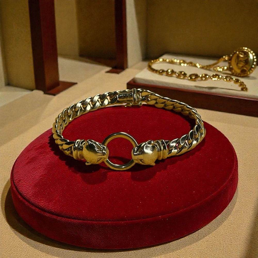 14k Gold Italian Panther Head Rope Bracelet, CIA Marked 16.08 grams